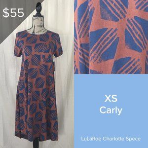 NWT XS Rust Geometric Lularoe Carly Dress